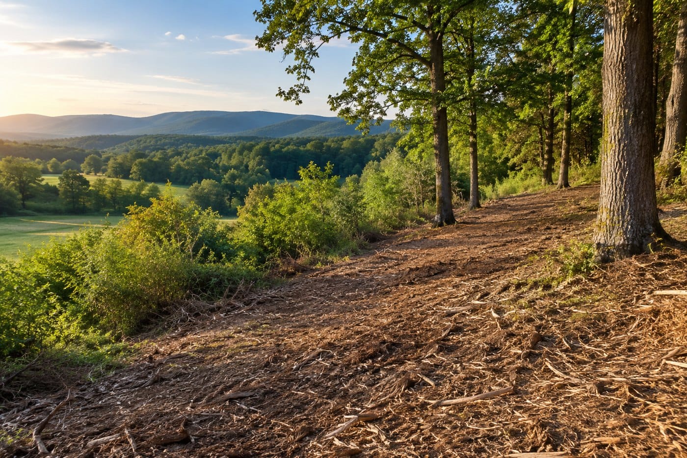 Illustration of a reclaimed woodland and meadow edge in Virginia foothills