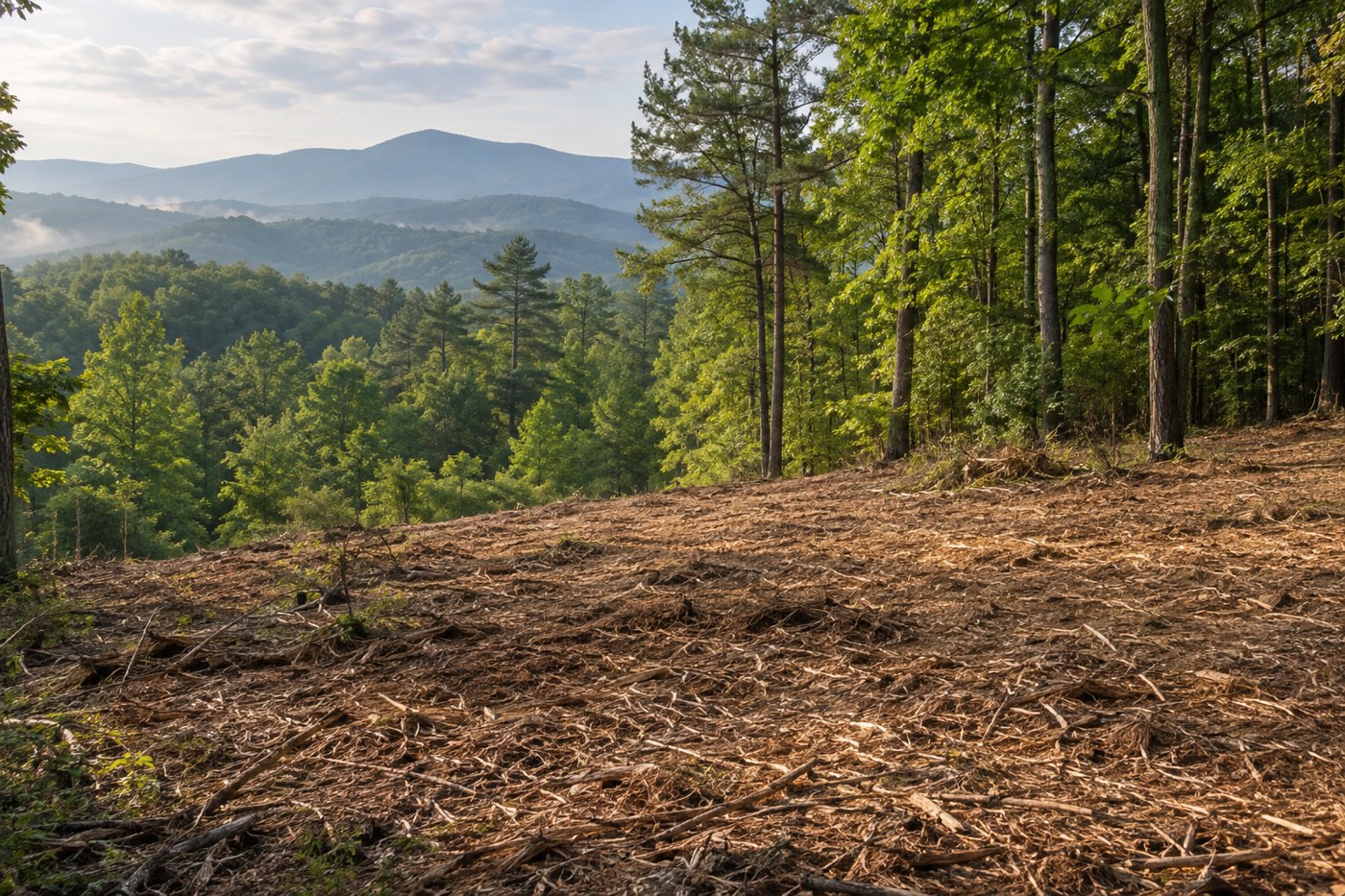 Illustration of selective mulching or a reclaimed woodland route