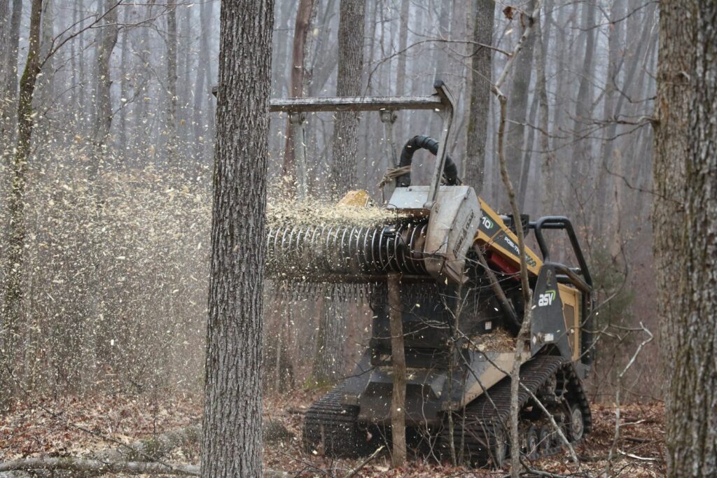 ASV compact tracked loader with a Denis Cimaf forestry mulching head