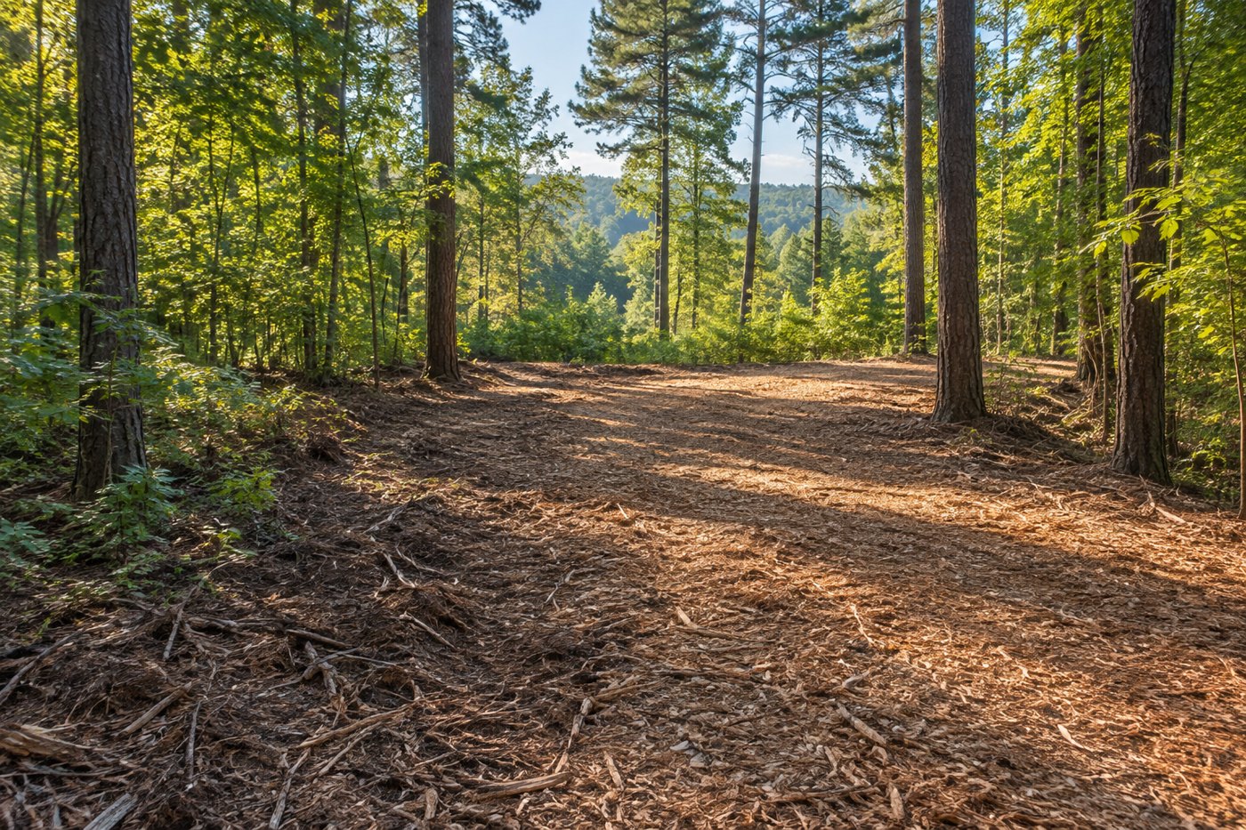 Illustration of forestry mulching, rural brush reclamation, or woodland access